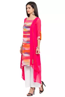 Pink Printed Georgette Stitched Long Kurti