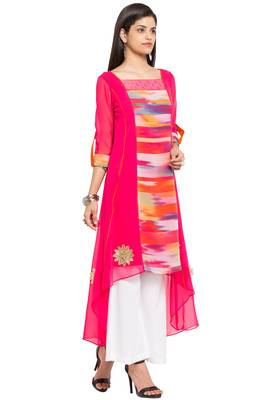 Pink Printed Georgette Stitched Long Kurti 4