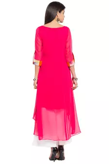 Pink Printed Georgette Stitched Long Kurti