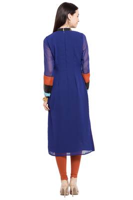 Blue Embroidered Georgette Stitched Long Kurti 5