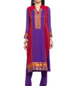 Purple Embroidered Georgette Stitched Long Kurti