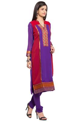 Purple Embroidered Georgette Stitched Long Kurti 4