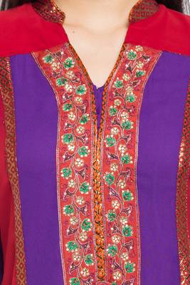 Purple Embroidered Georgette Stitched Long Kurti 6