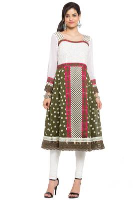 White Printed Georgette Stitched Long Kurti 1