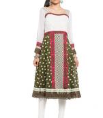 White Printed Georgette Stitched Long Kurti