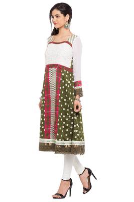 White Printed Georgette Stitched Long Kurti 3