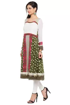 White Printed Georgette Stitched Long Kurti