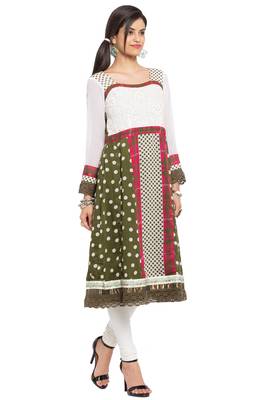 White Printed Georgette Stitched Long Kurti 4