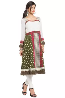 White Printed Georgette Stitched Long Kurti