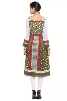 White Printed Georgette Stitched Long Kurti
