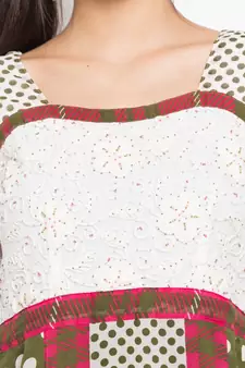 White Printed Georgette Stitched Long Kurti