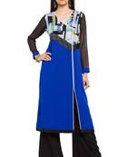 Blue Printed Georgette Stitched Long Kurti
