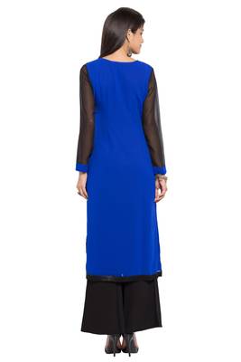 Blue Printed Georgette Stitched Long Kurti 5