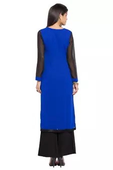 Blue Printed Georgette Stitched Long Kurti