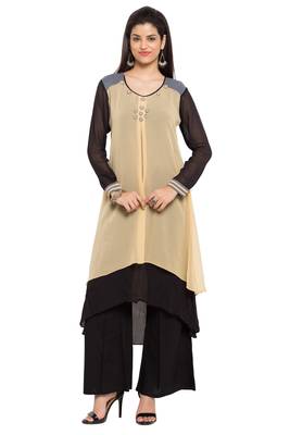 Brown Plain Georgette Stitched Long Kurti 1