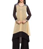 Brown Plain Georgette Stitched Long Kurti