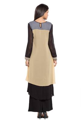 Brown Plain Georgette Stitched Long Kurti 5