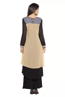 Brown Plain Georgette Stitched Long Kurti