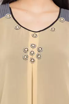 Brown Plain Georgette Stitched Long Kurti