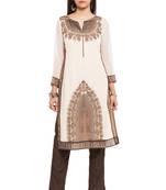 White Embroidered Georgette Stitched Long Kurti