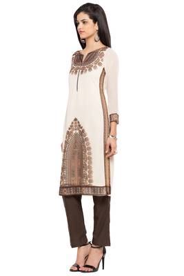 White Embroidered Georgette Stitched Long Kurti 3
