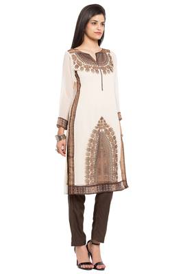 White Embroidered Georgette Stitched Long Kurti 4