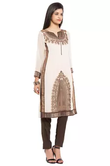 White Embroidered Georgette Stitched Long Kurti