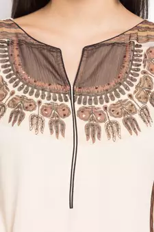 White Embroidered Georgette Stitched Long Kurti