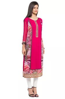 Pink Printed Georgette Stitched Long Kurti