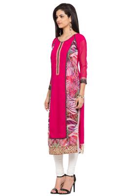 Pink Printed Georgette Stitched Long Kurti 4