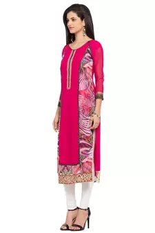 Pink Printed Georgette Stitched Long Kurti