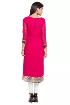 Pink Printed Georgette Stitched Long Kurti
