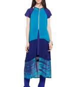Blue Plain Georgette Stitched Long Kurti