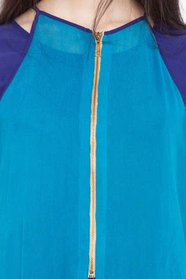 Blue Plain Georgette Stitched Long Kurti 6