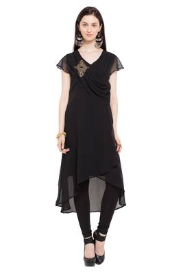 Black Embroidered Georgette Stitched Long Kurti 1