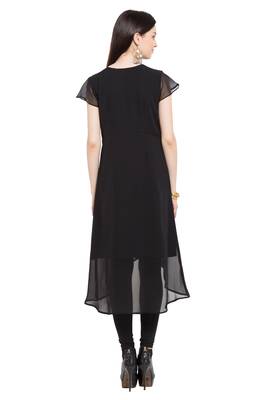 Black Embroidered Georgette Stitched Long Kurti 5