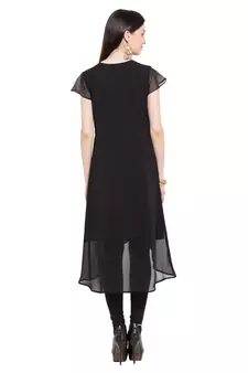 Black Embroidered Georgette Stitched Long Kurti