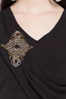 Black Embroidered Georgette Stitched Long Kurti