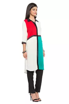 White Plain Georgette Stitched Long Kurti