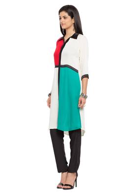 White Plain Georgette Stitched Long Kurti 4