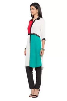 White Plain Georgette Stitched Long Kurti