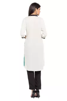 White Plain Georgette Stitched Long Kurti