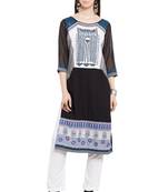 Black Printed Cotton Stitched Long Kurti