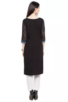 Black Printed Cotton Stitched Long Kurti