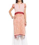 Peach Printed Cotton Stitched Long Kurti