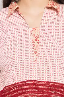 Peach Printed Cotton Stitched Long Kurti