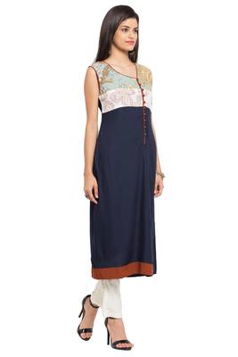 Blue Printed Cotton Stitched Long Kurti 3