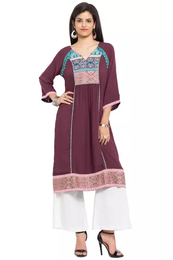 Magenta Printed Cotton Stitched Long Kurti