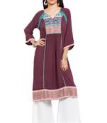 Magenta Printed Cotton Stitched Long Kurti