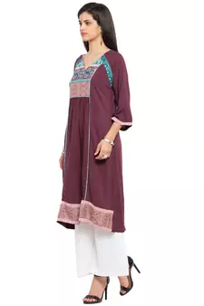 Magenta Printed Cotton Stitched Long Kurti